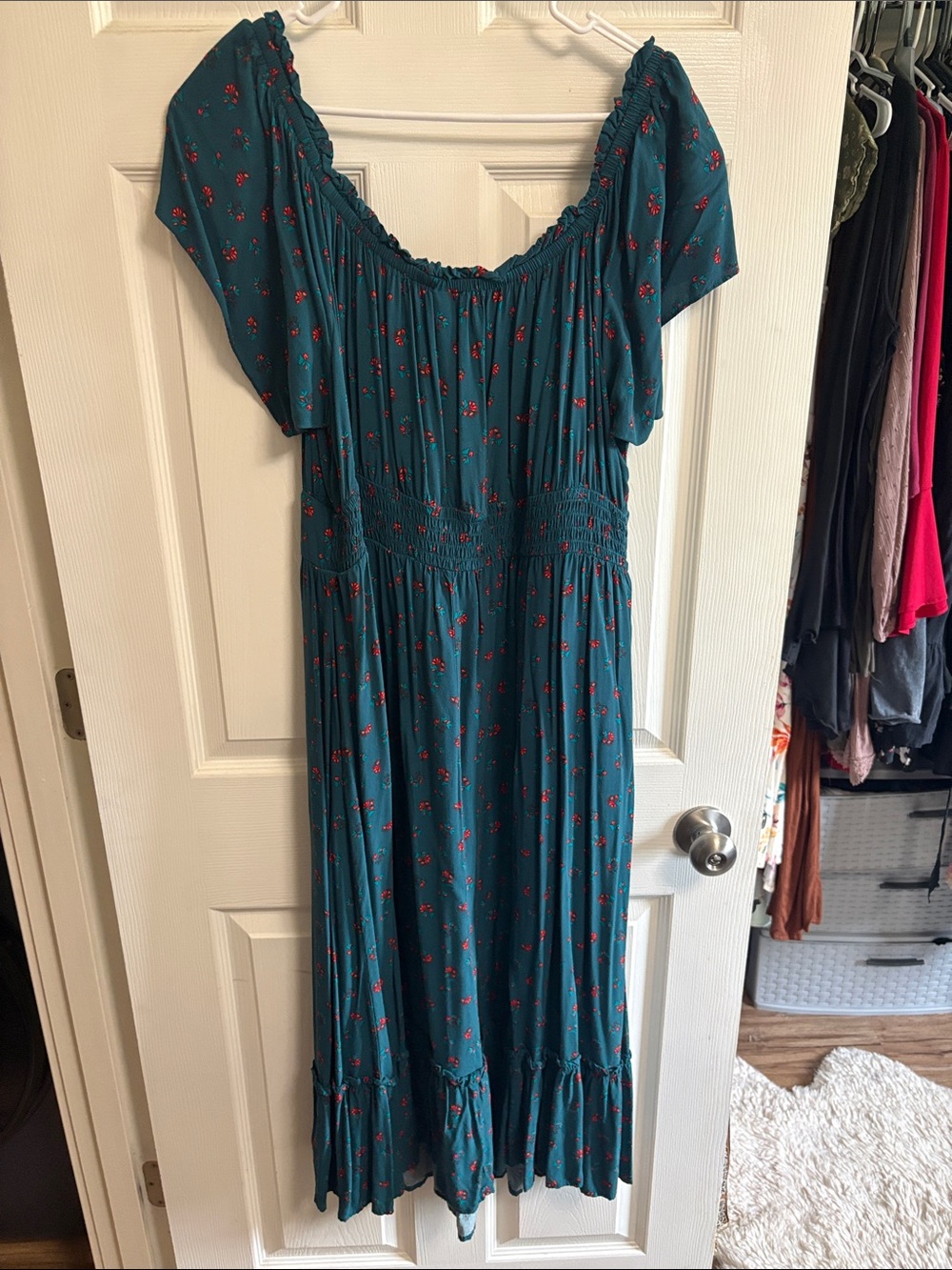 torrid Teal Floral Midi Dress with Ruffle Details - Picture 5 of 5